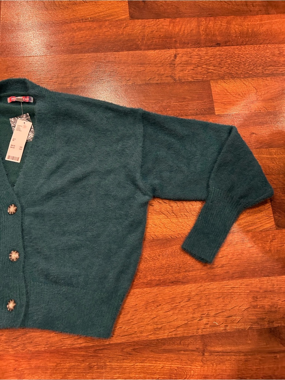 NWT Urban Outfitters Fuzzy Teal Blue Green Cardigan Sweater Size XS - Picture 2 of 7